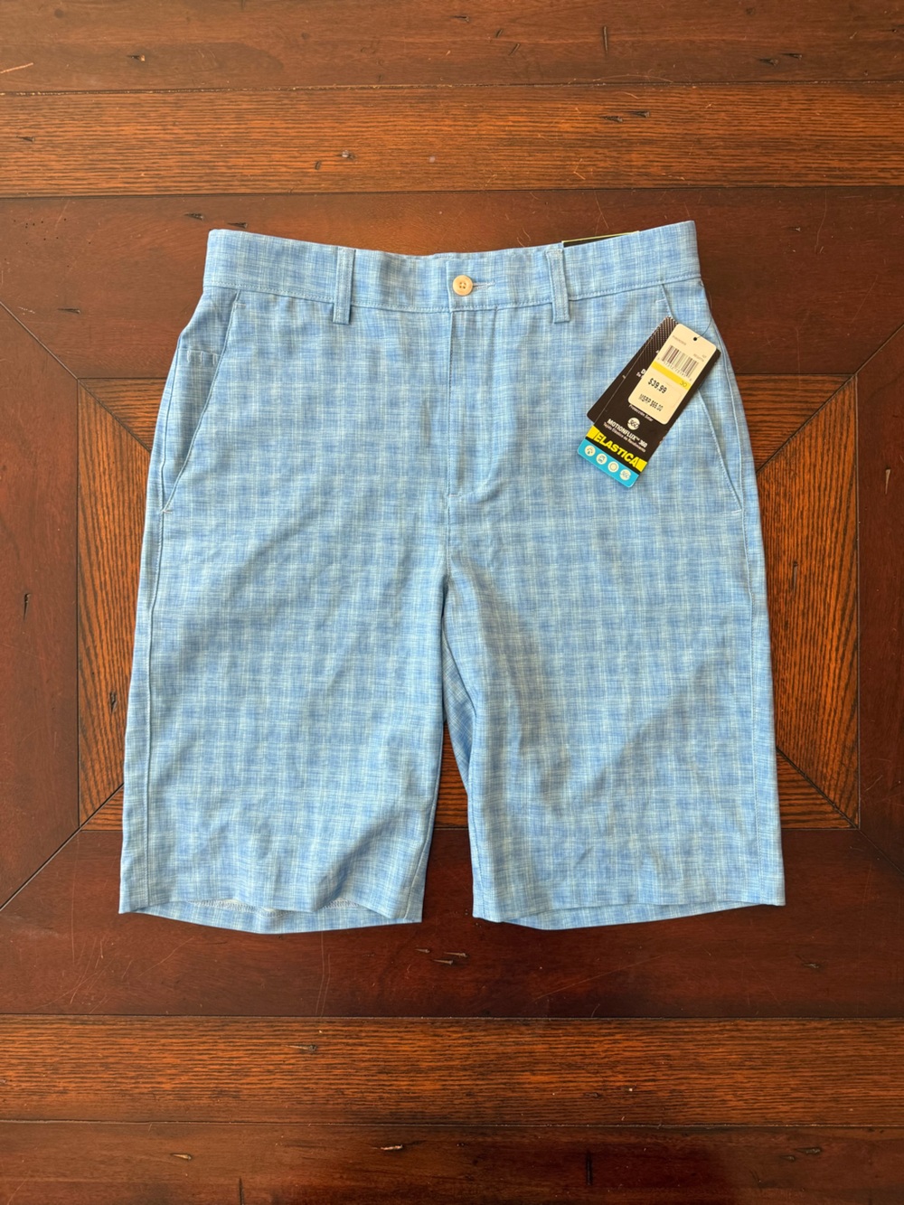 PGA Tour Light Blue Plaid Men's Flat Front Shorts